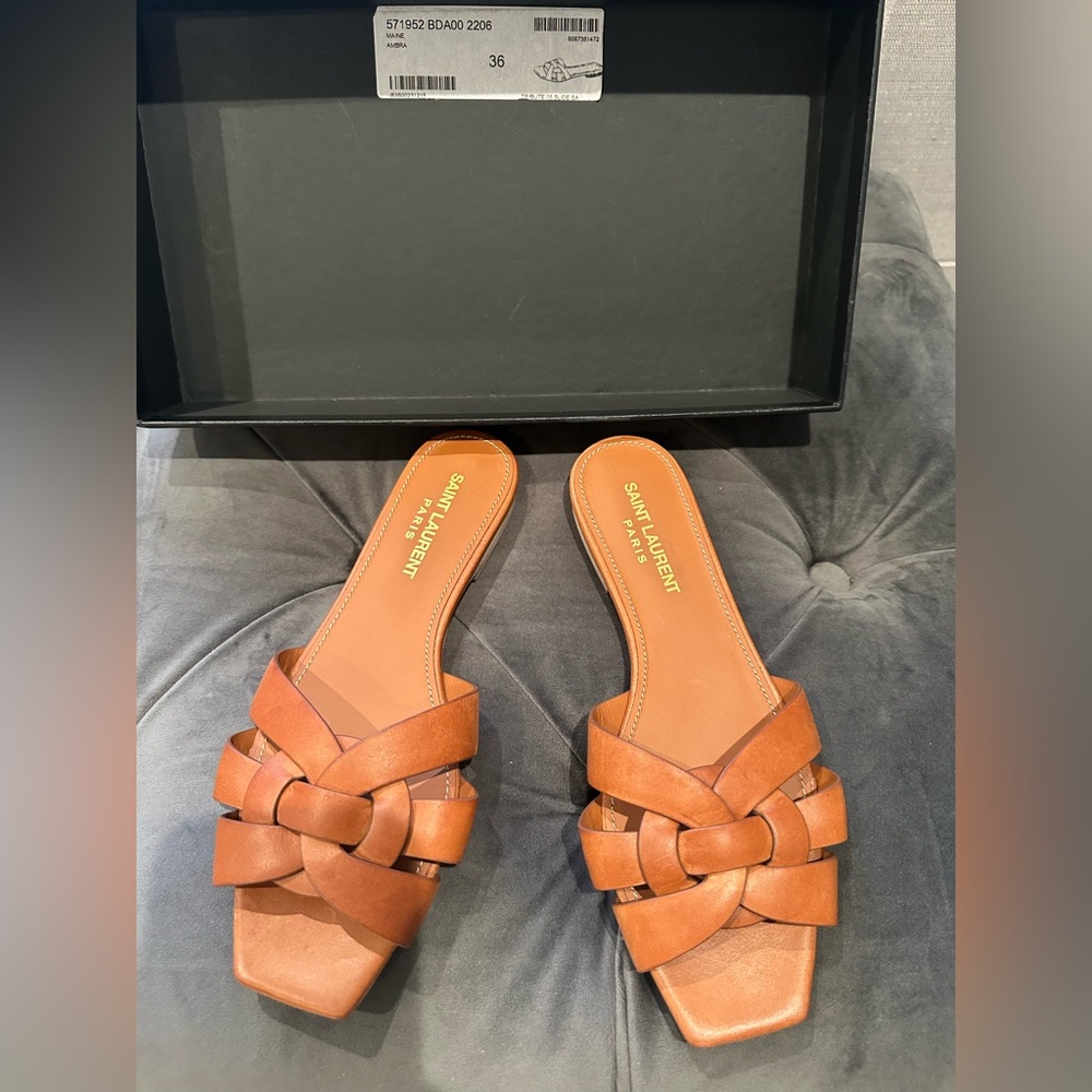 Saint Laurent Tan Leather Women's Sandals